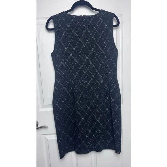 Lands' End Women's Windowpane Plaid Textured Stretch Sheath Dress Size 12 Petite - Picture 5 of 11